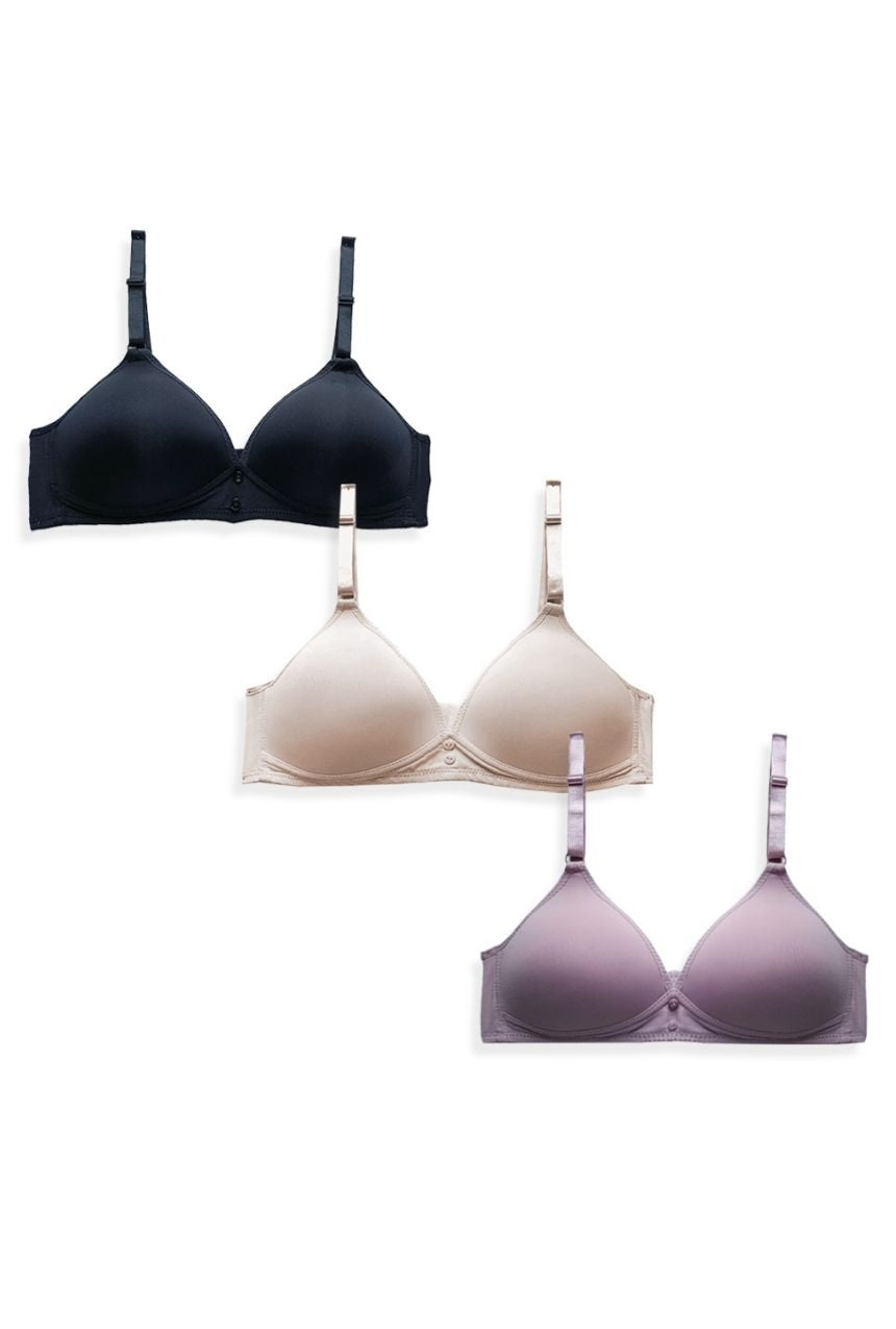 Paquete de 3 Brasier copa triangular sin varilla nude-negro-mauve