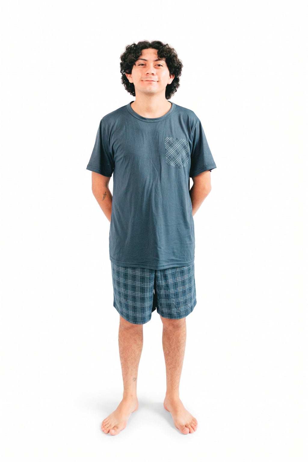 Pijama caballero tres piezas cuadros gris
