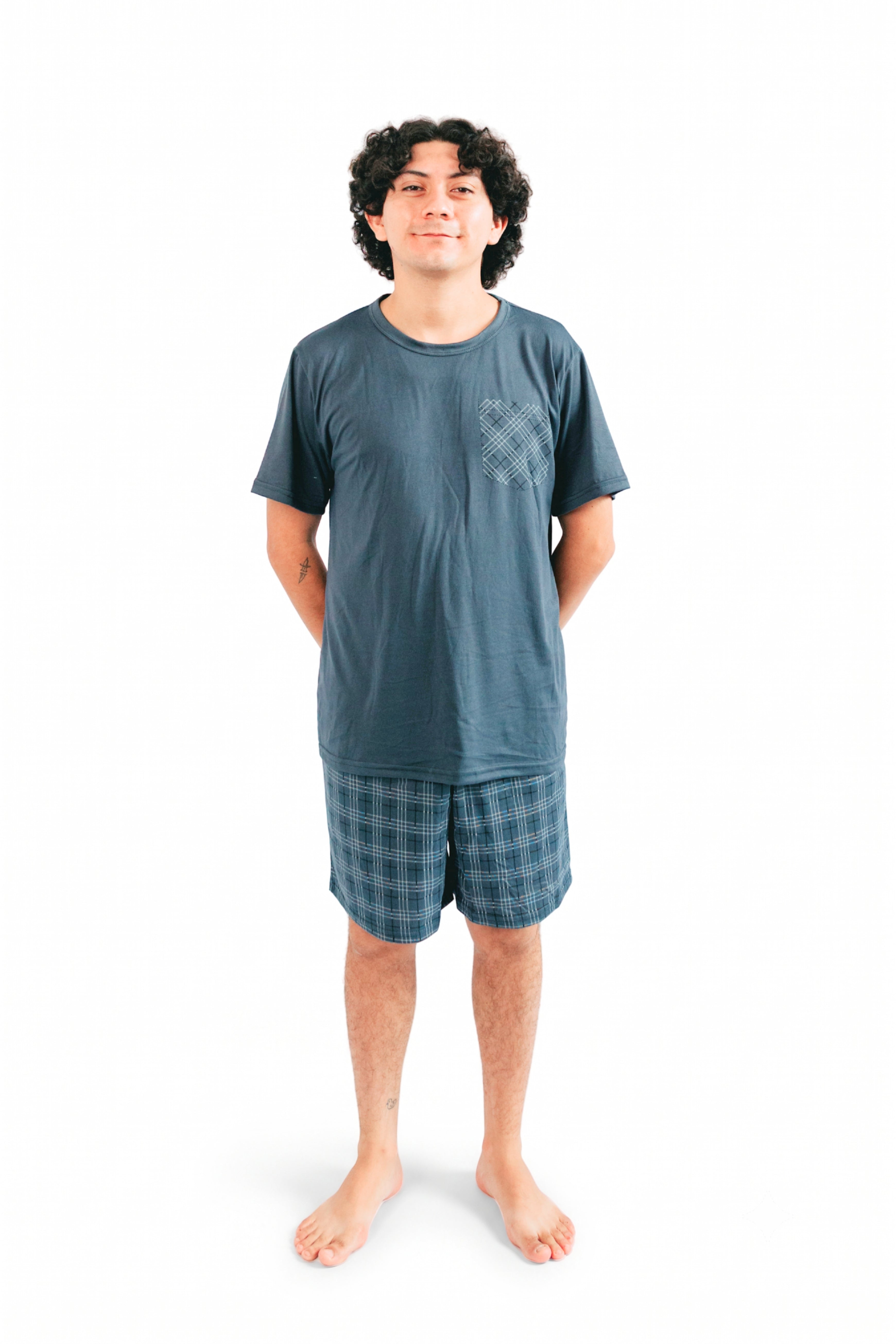Pijama caballero tres piezas cuadros gris