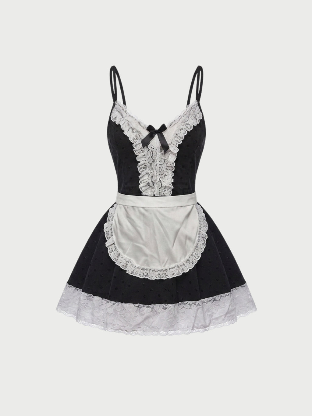 Baby doll de encaje con delantal color negro y blanco