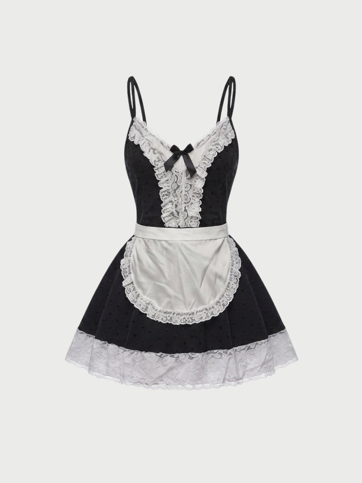 Baby doll de encaje con delantal color negro y blanco