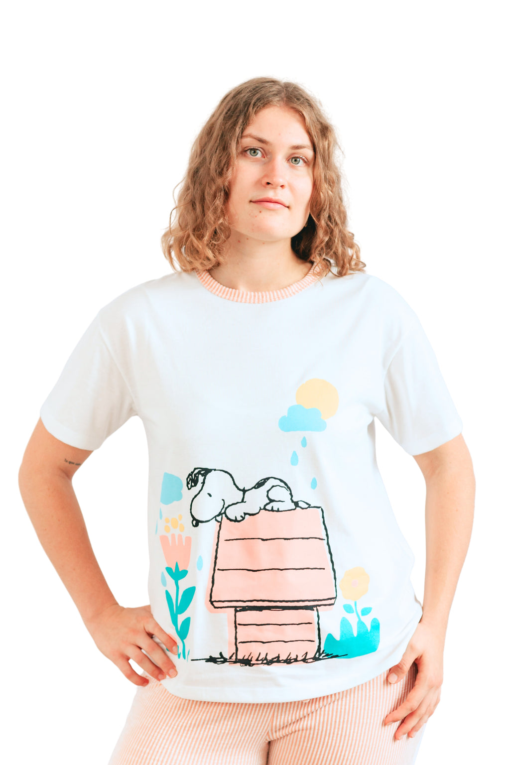 Pijama pantalón y camisa manga corta snoopy rosa