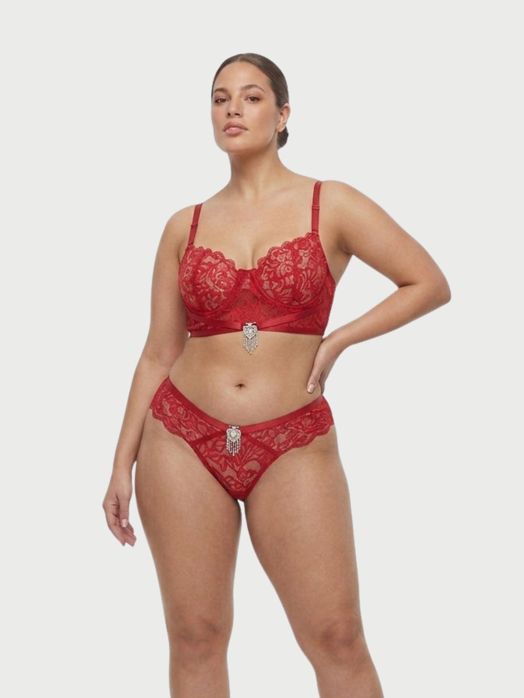 Set de lencería brasier y panty de encaje color rojo