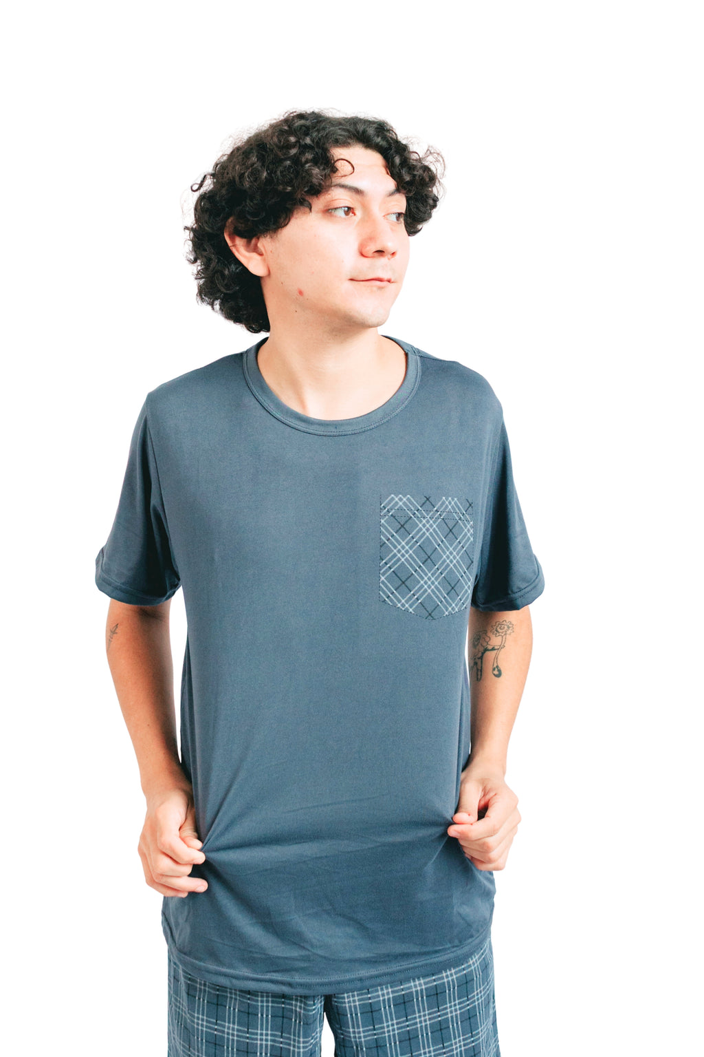 Pijama caballero tres piezas cuadros gris