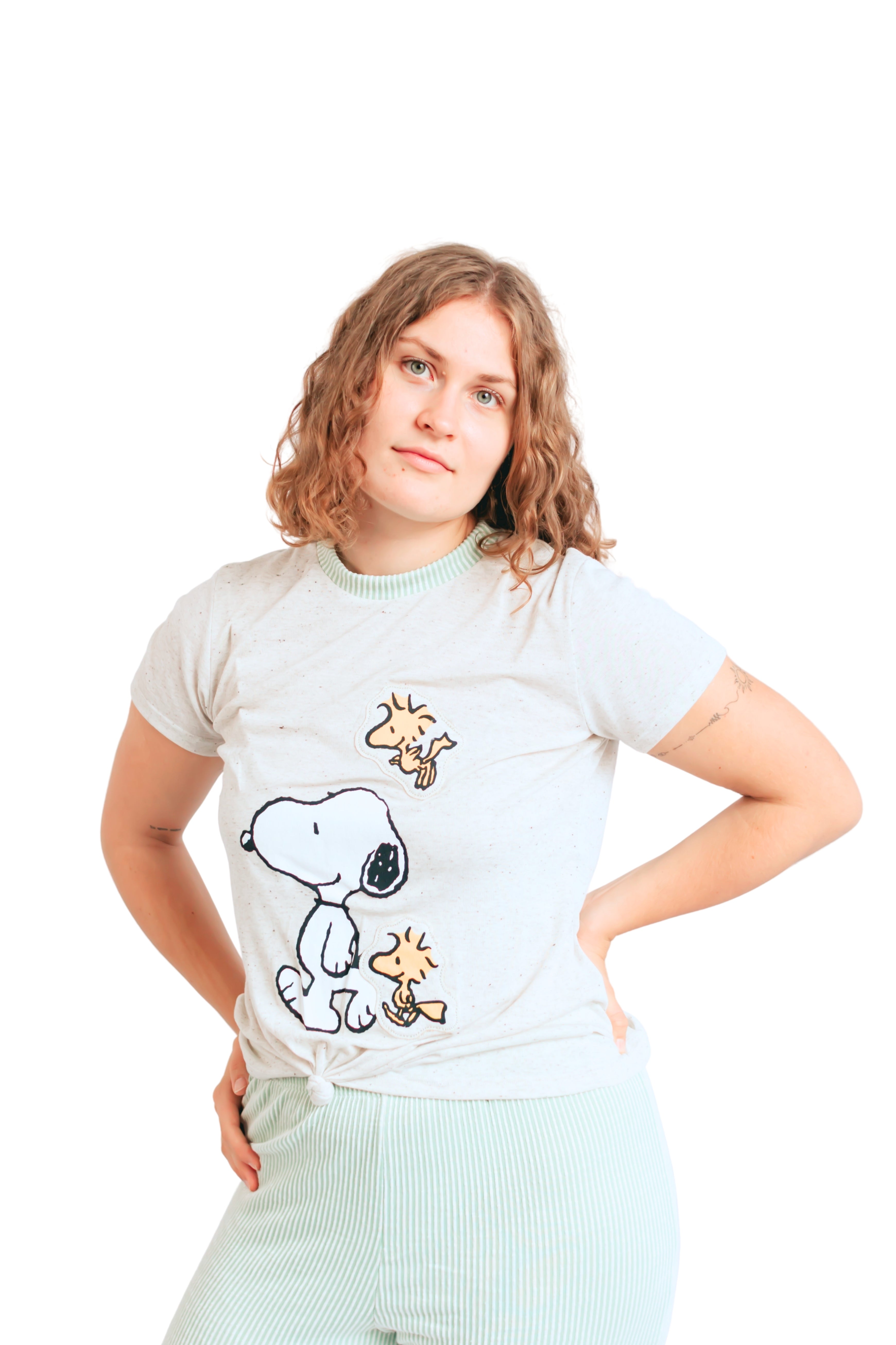 Pijama pantalón y camisa manga corta snoopy verde