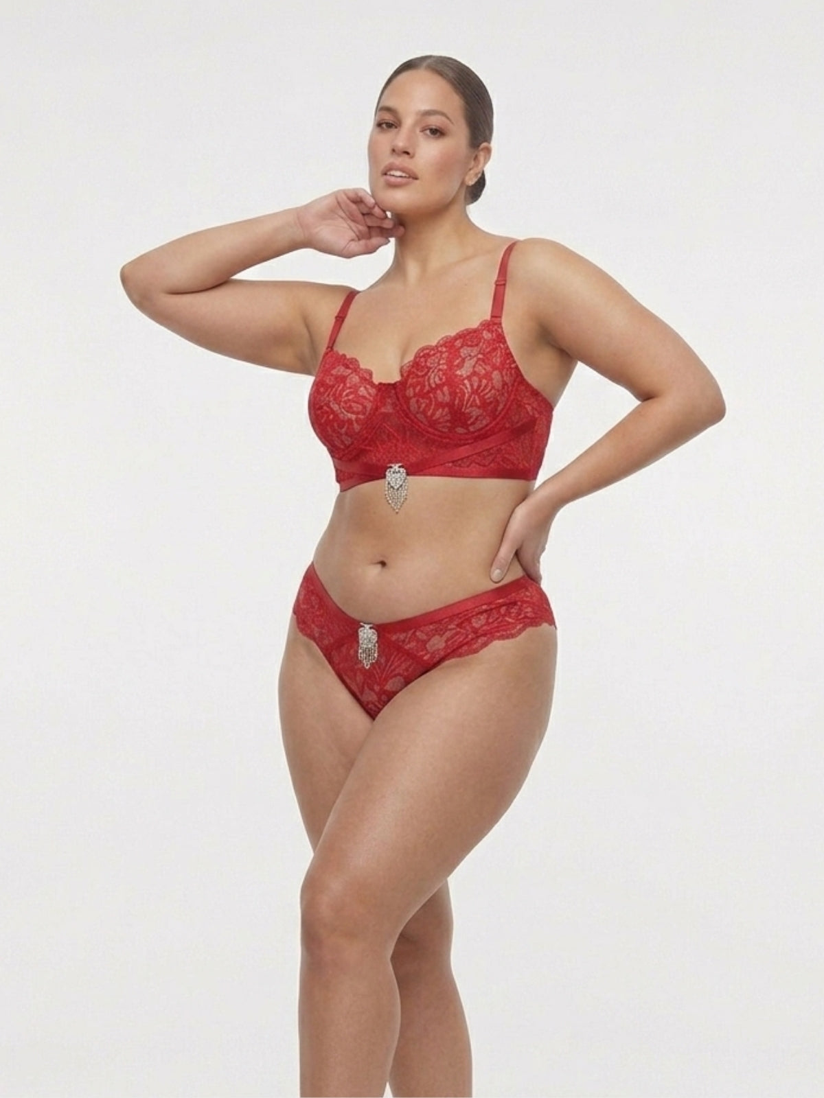 Set de lencería brasier y panty de encaje color rojo