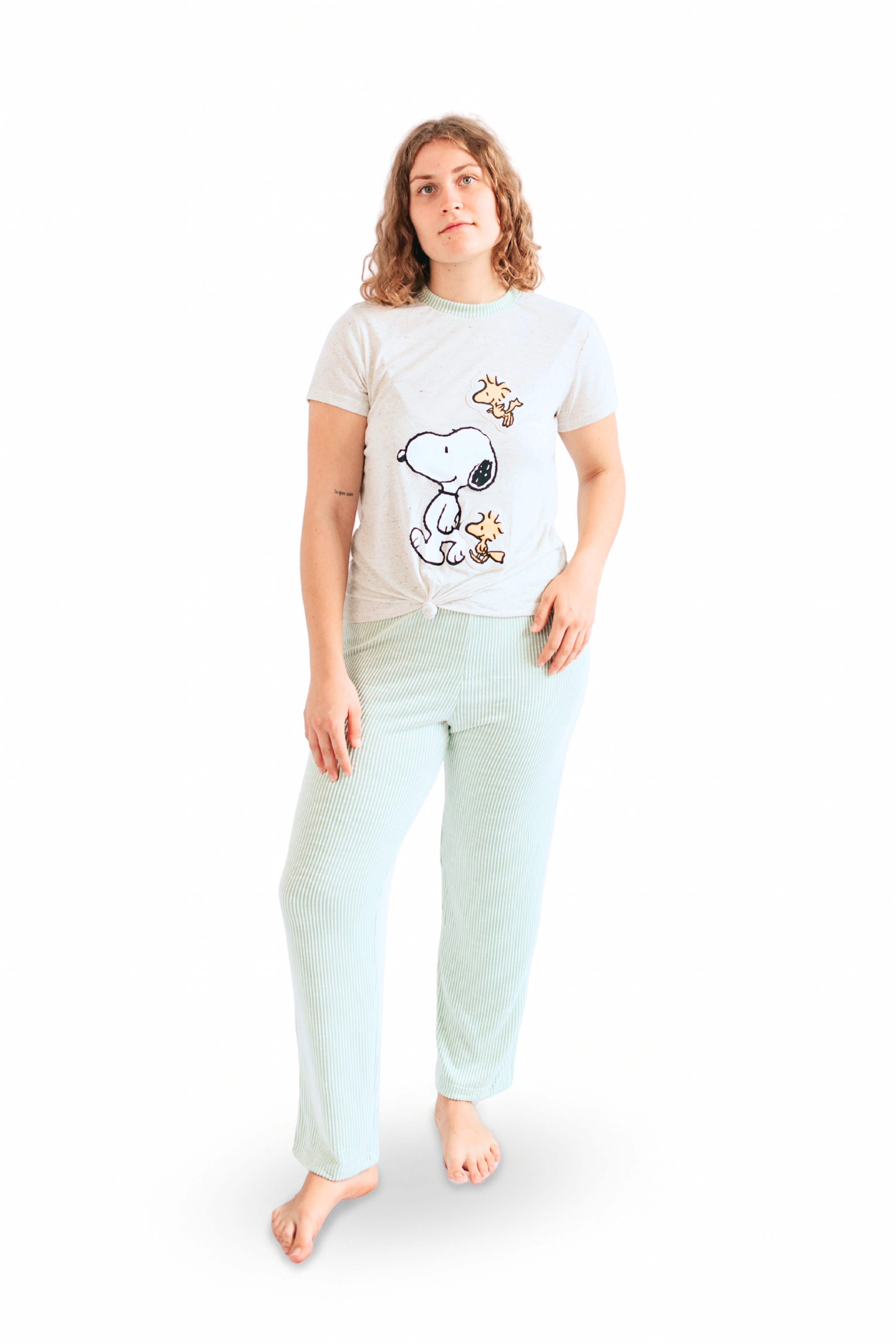 Pijama pantalón y camisa manga corta snoopy verde