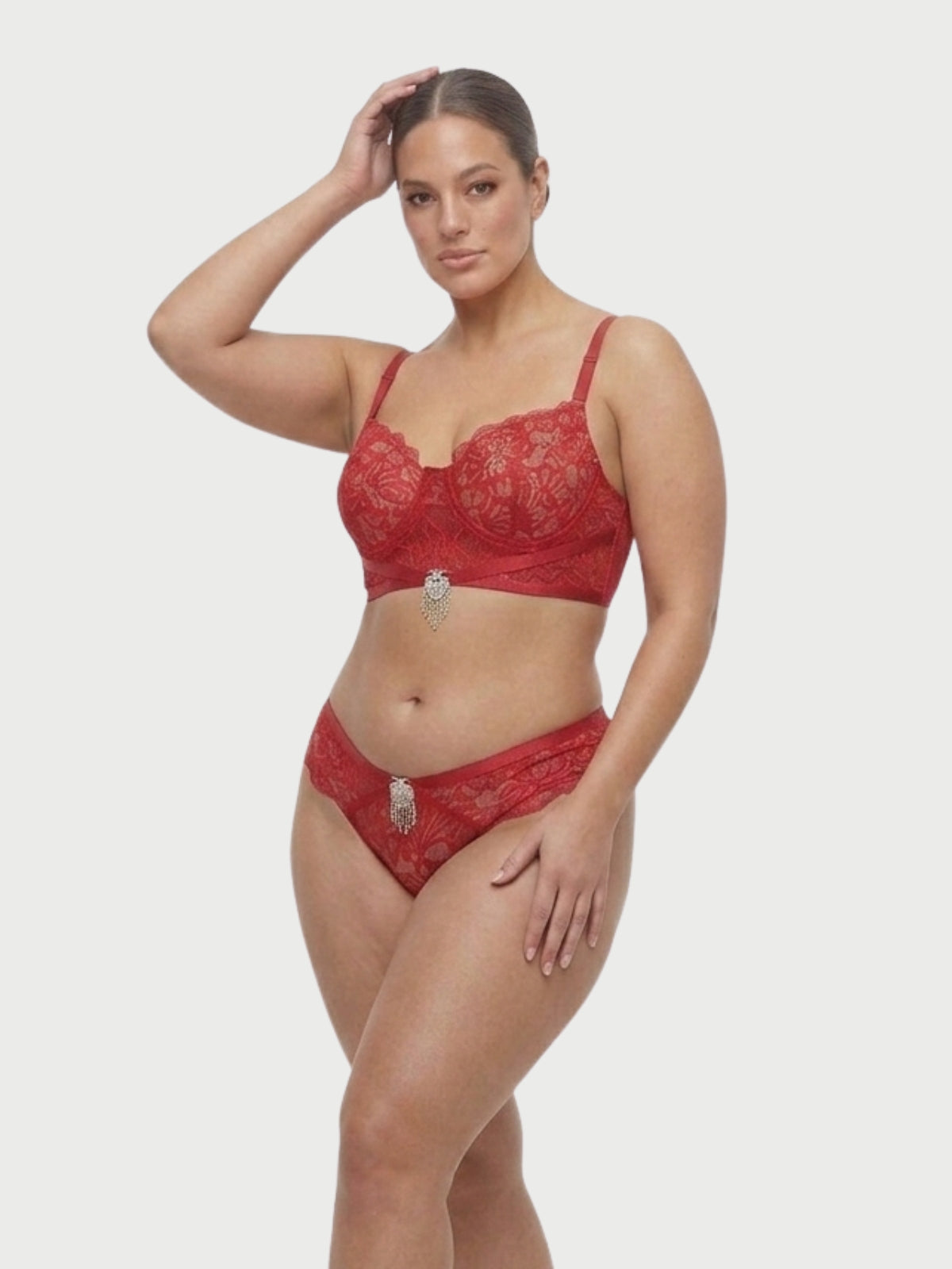 Set de lencería brasier y panty de encaje color rojo