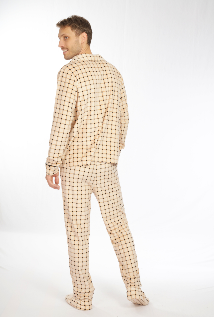 Pijama Caballero pantalón y camisa con abotonadura de cuadros