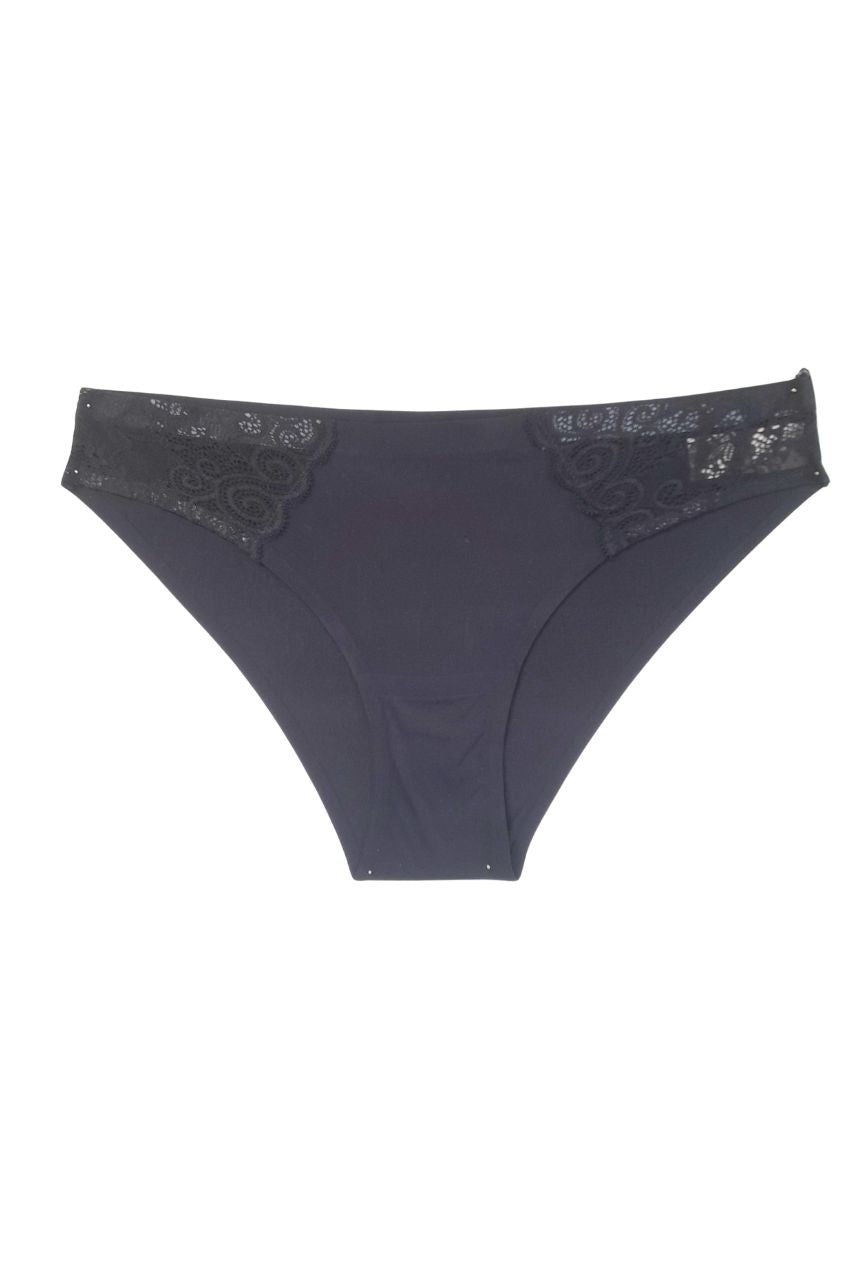 Calzón tipo bikini de costuras fusionadas con laterales de encaje