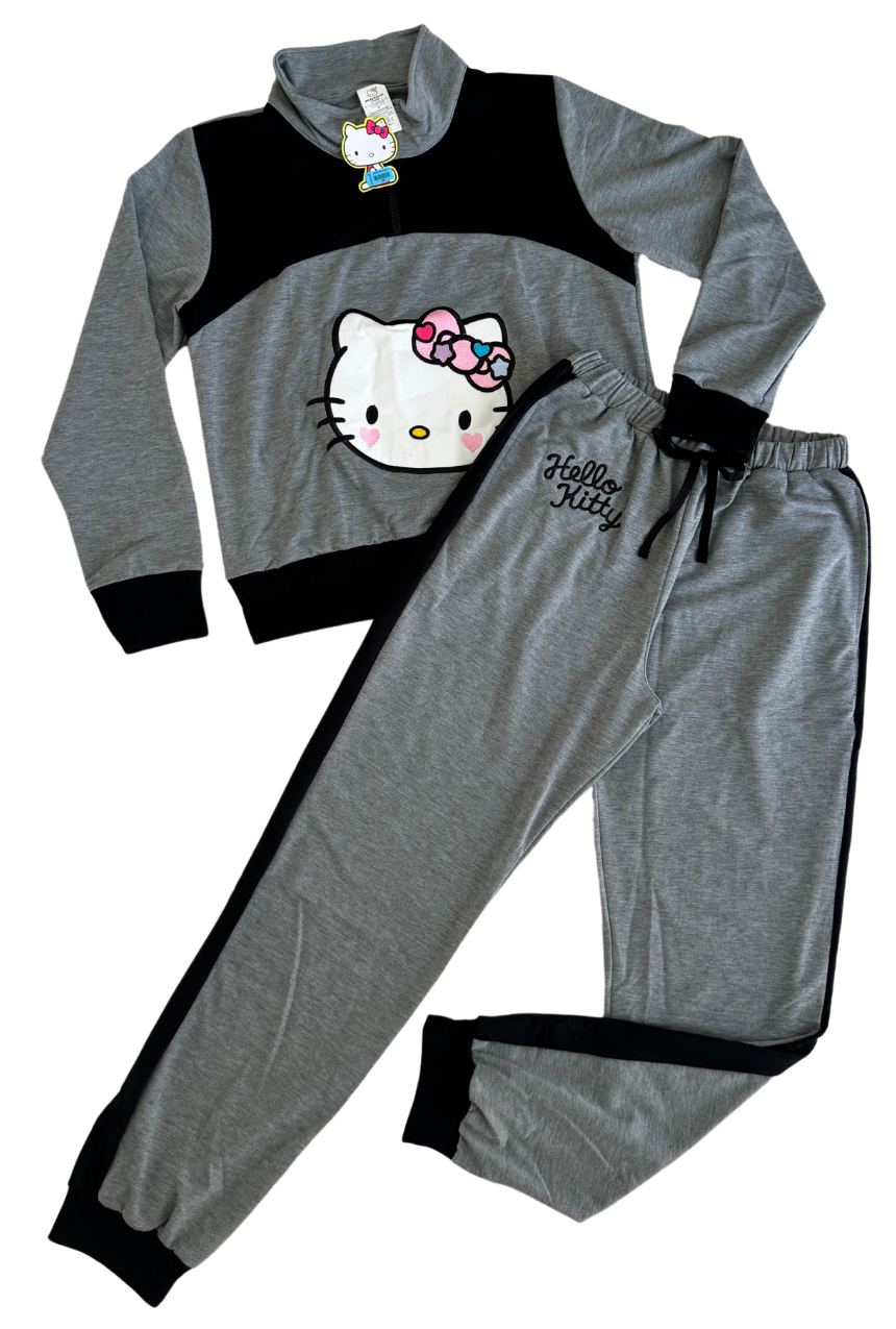 Pijama pants y sudadera gris con negro de Hello Kitty