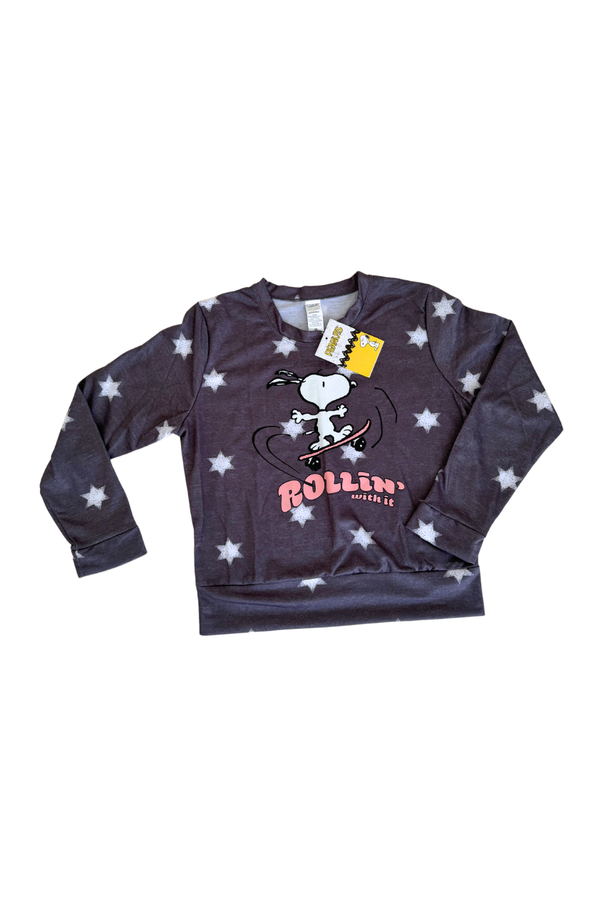 Pijama pants y sudadera gris con estrellas de snoopy