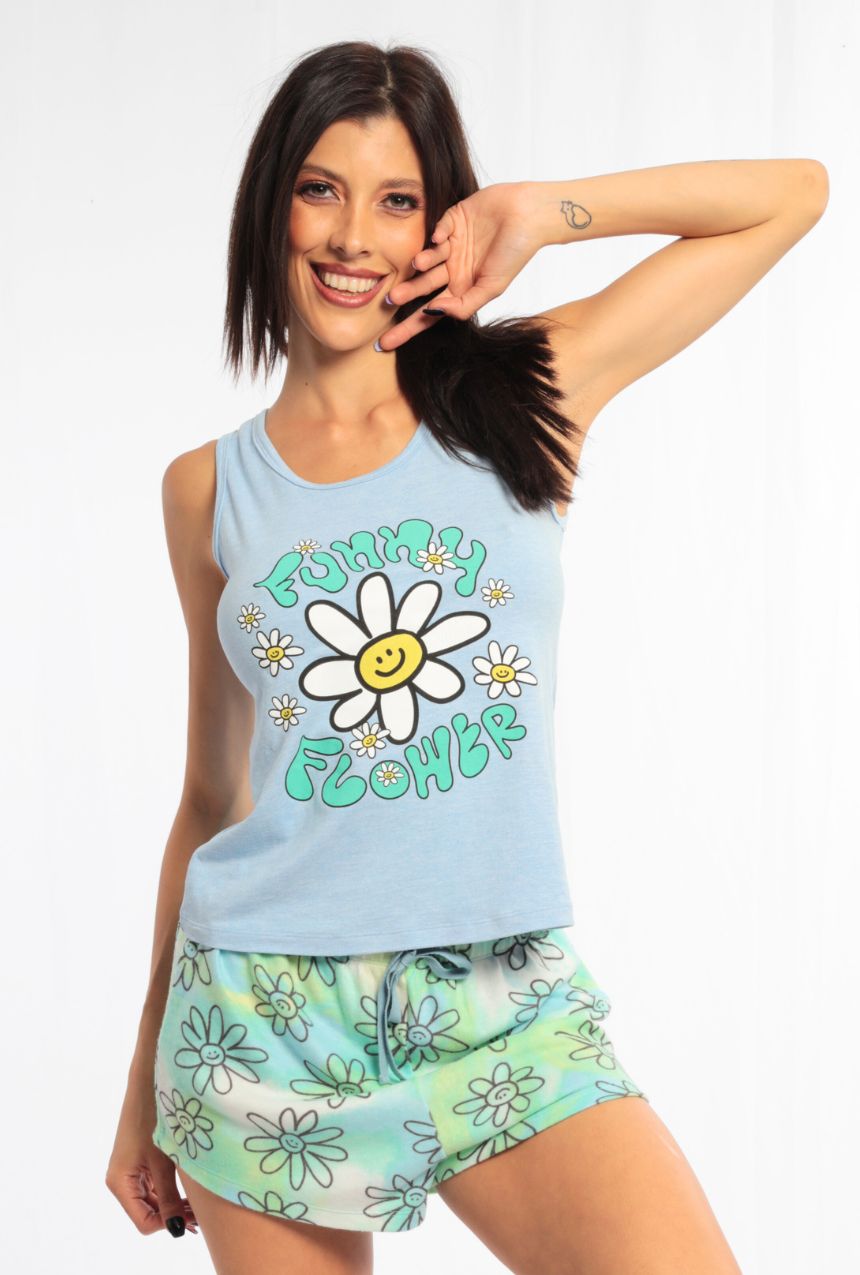 Pijama short con playera sin mangas Funny Flower