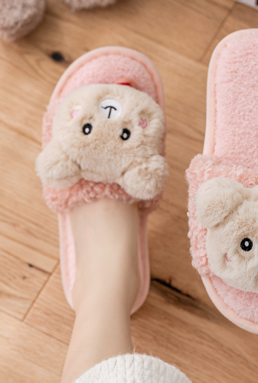 Set de pantuflas tipo sandalia con osito de peluche rosa