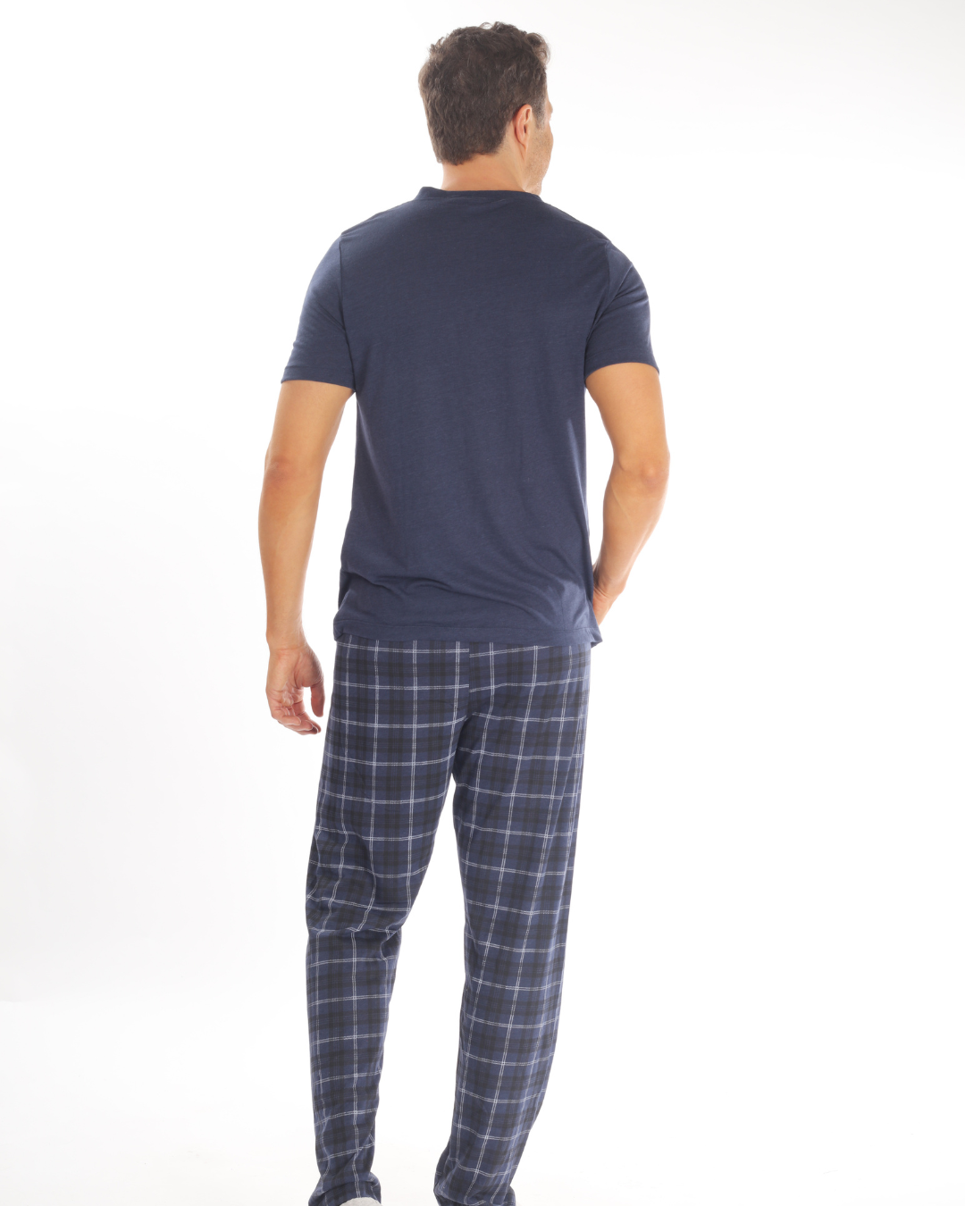 Pijama de hombre pantalón y camisa de manga corta azul de cuadros de snoopy