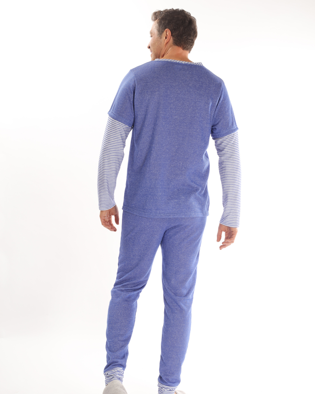 Pijama de hombre pantalón y camisa de manga larga azul de snoopy