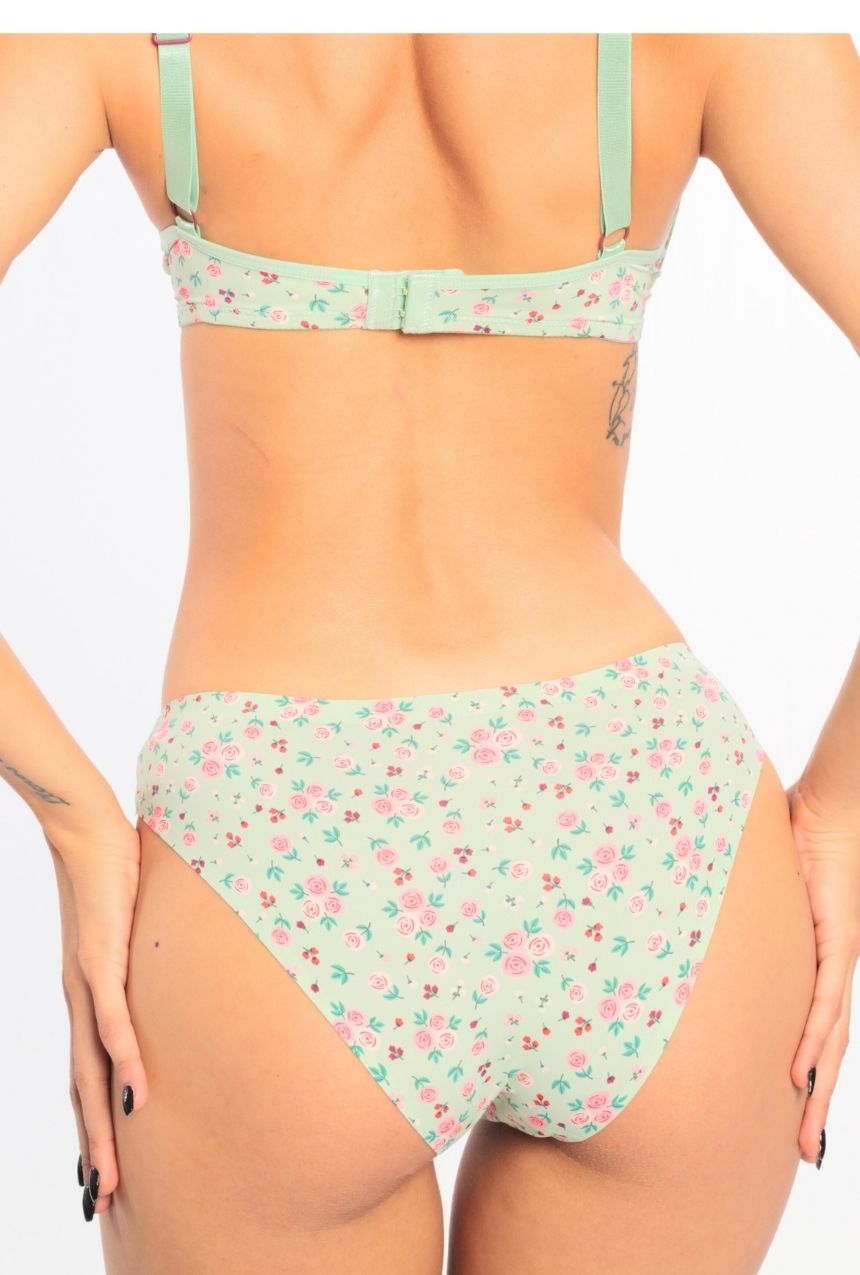Calzón tipo bikini de costuras fusionadas con laterales de encaje