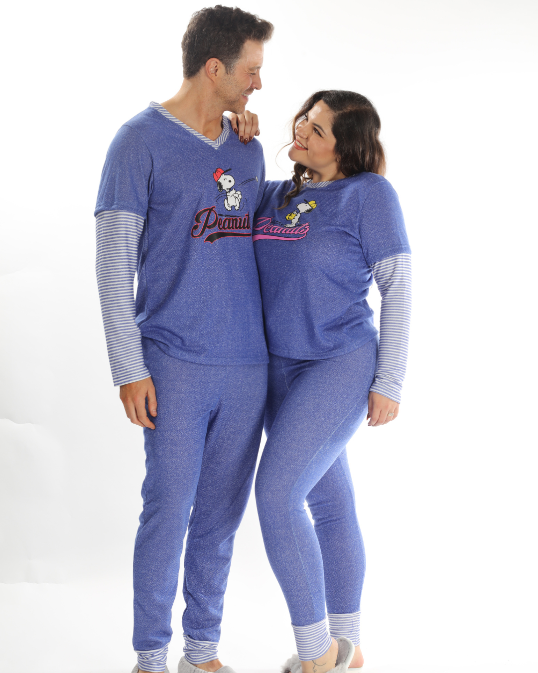 Pijama de hombre pantalón y camisa de manga larga azul de snoopy