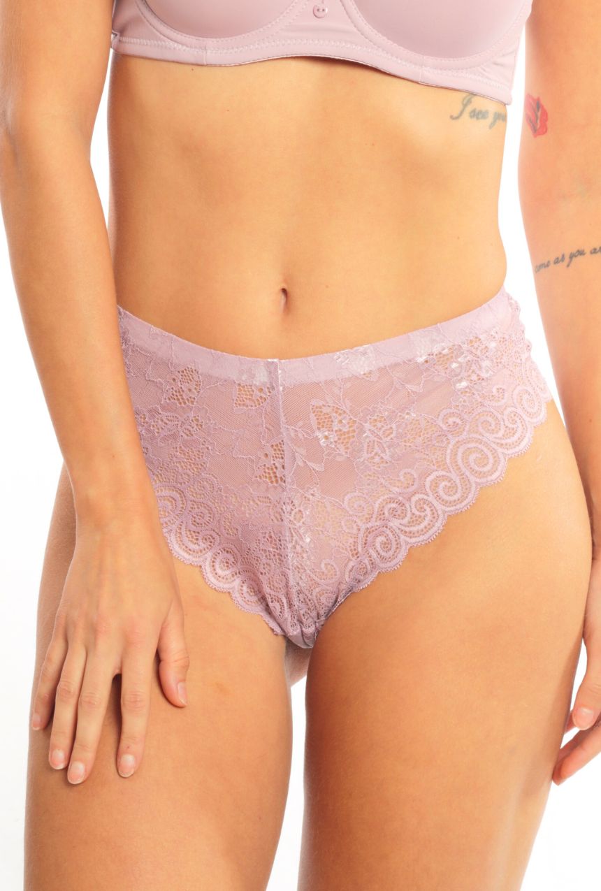 Calzón tipo panty tiro alto de encaje y cintura fusionada