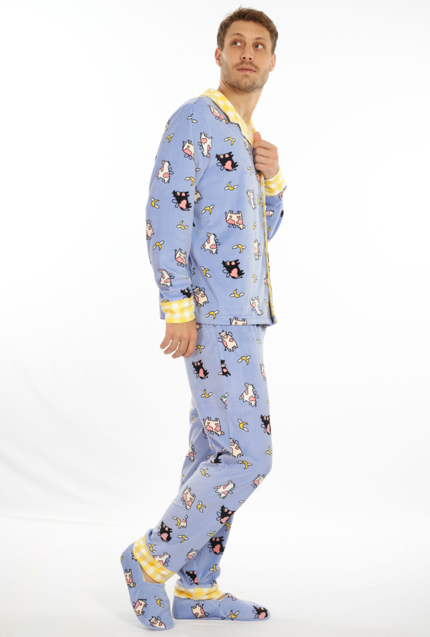 Pijama Caballero pantalón con camisa de abotonadura vacas soñadoras.