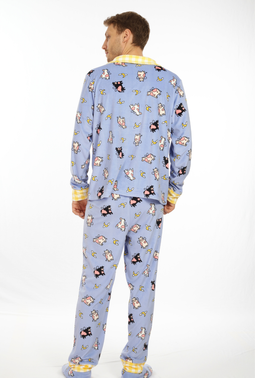 Pijama Caballero pantalón con camisa de abotonadura vacas soñadoras.