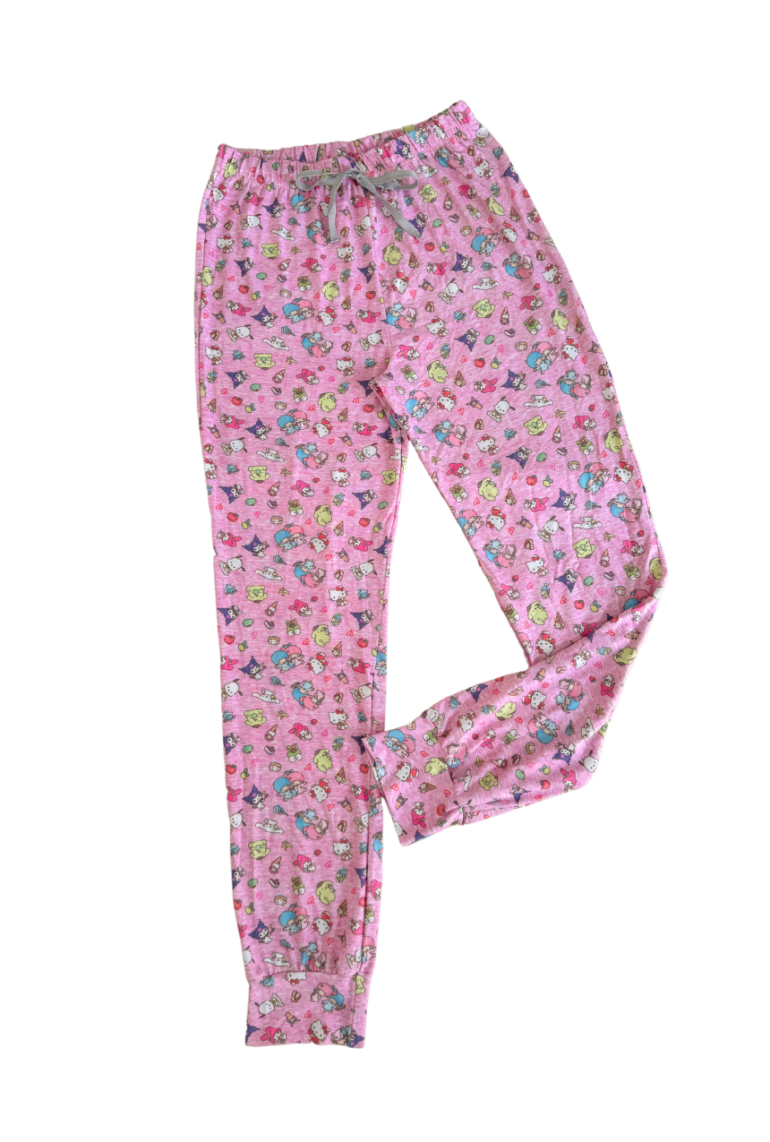 Pijama pantalón rosa con playera manga corta gris de Hello Kitty & friends