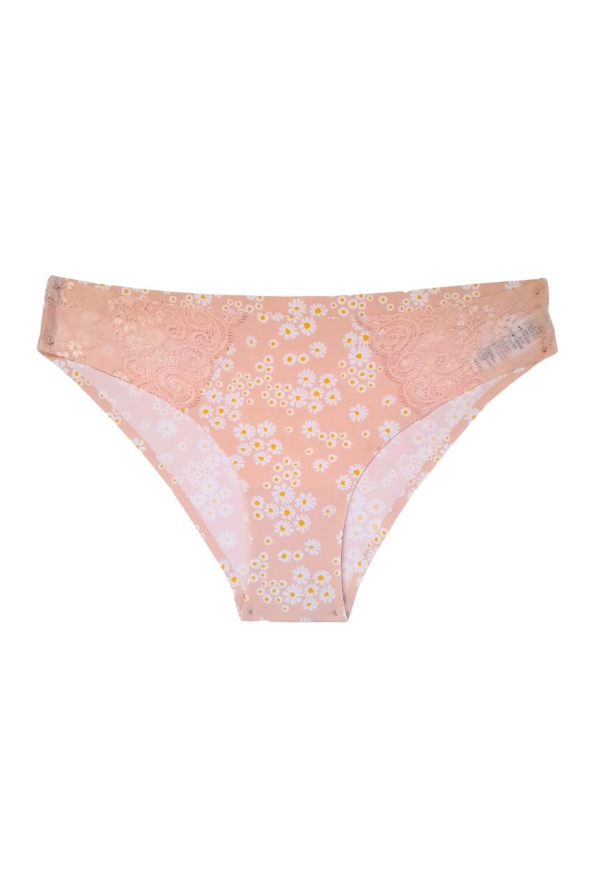 Calzón tipo bikini de costuras fusionadas con laterales de encaje