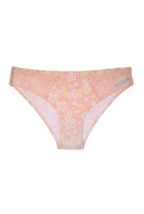Calzón tipo bikini de costuras fusionadas con laterales de encaje