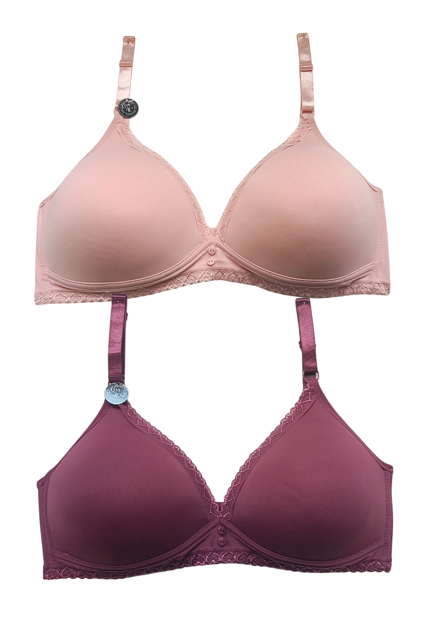 Paquete de 2 Brasier copa triangular sin varilla con encaje de corazones