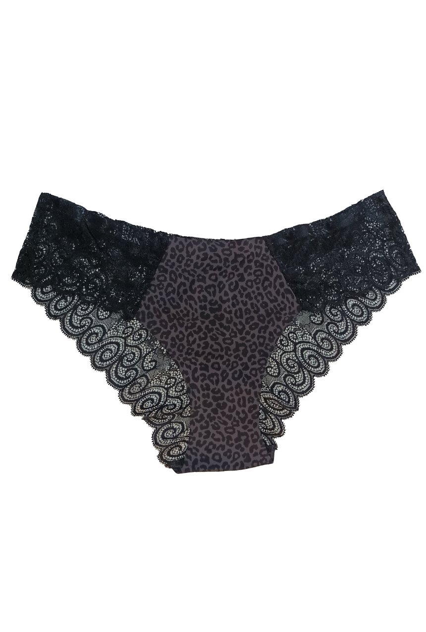 Calzón tipo bikini de costuras fusionadas, laterales y trasero de encaje