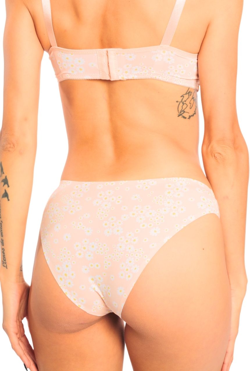Calzón tipo bikini de costuras fusionadas con laterales de encaje
