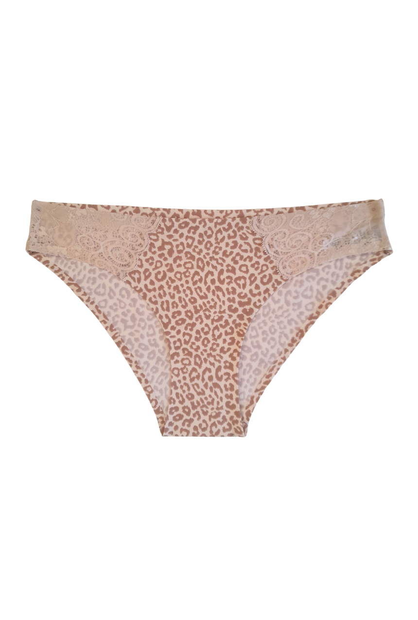 Calzón tipo bikini de costuras fusionadas con laterales de encaje