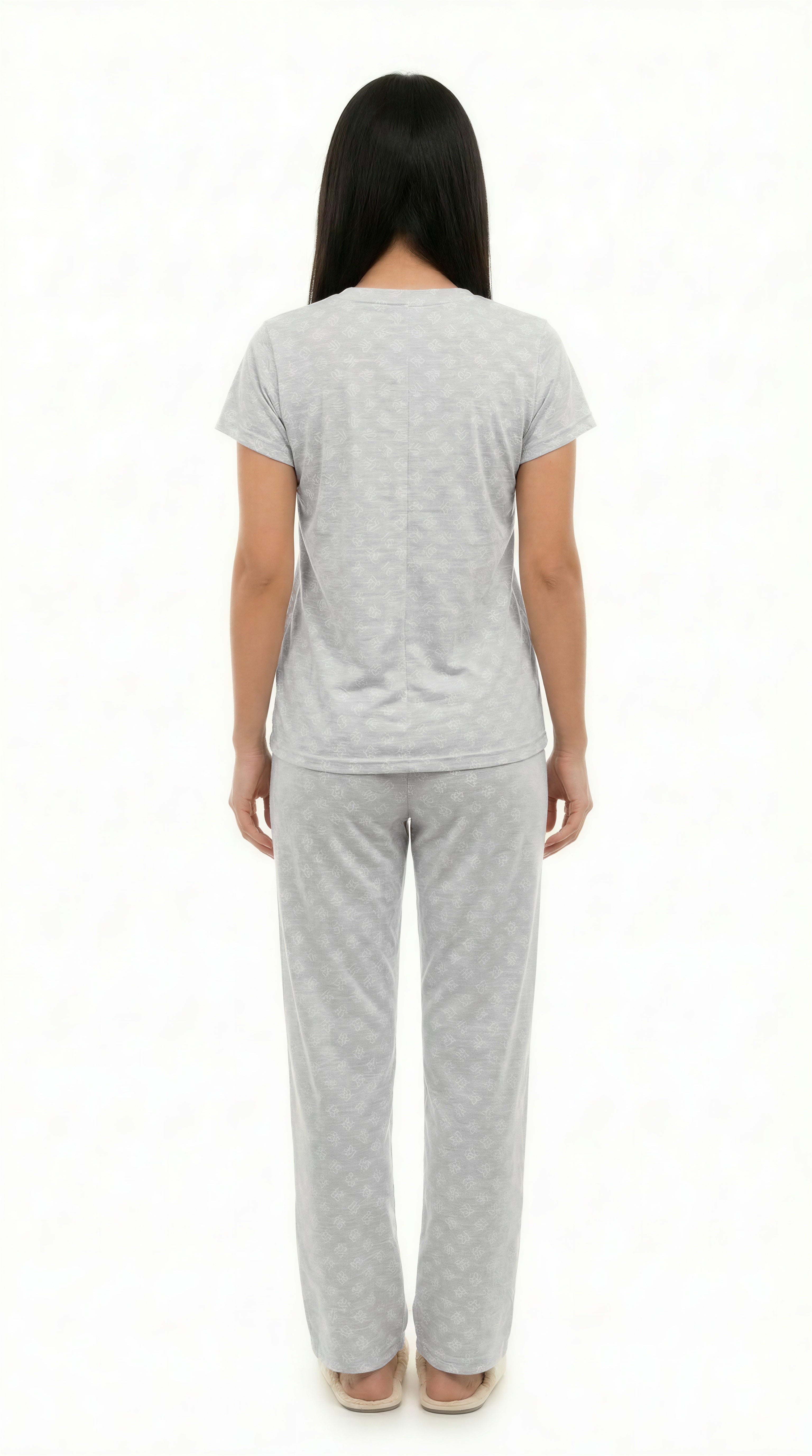 Pijama pantalón y camisa manga larga con botones color gris jaspeado