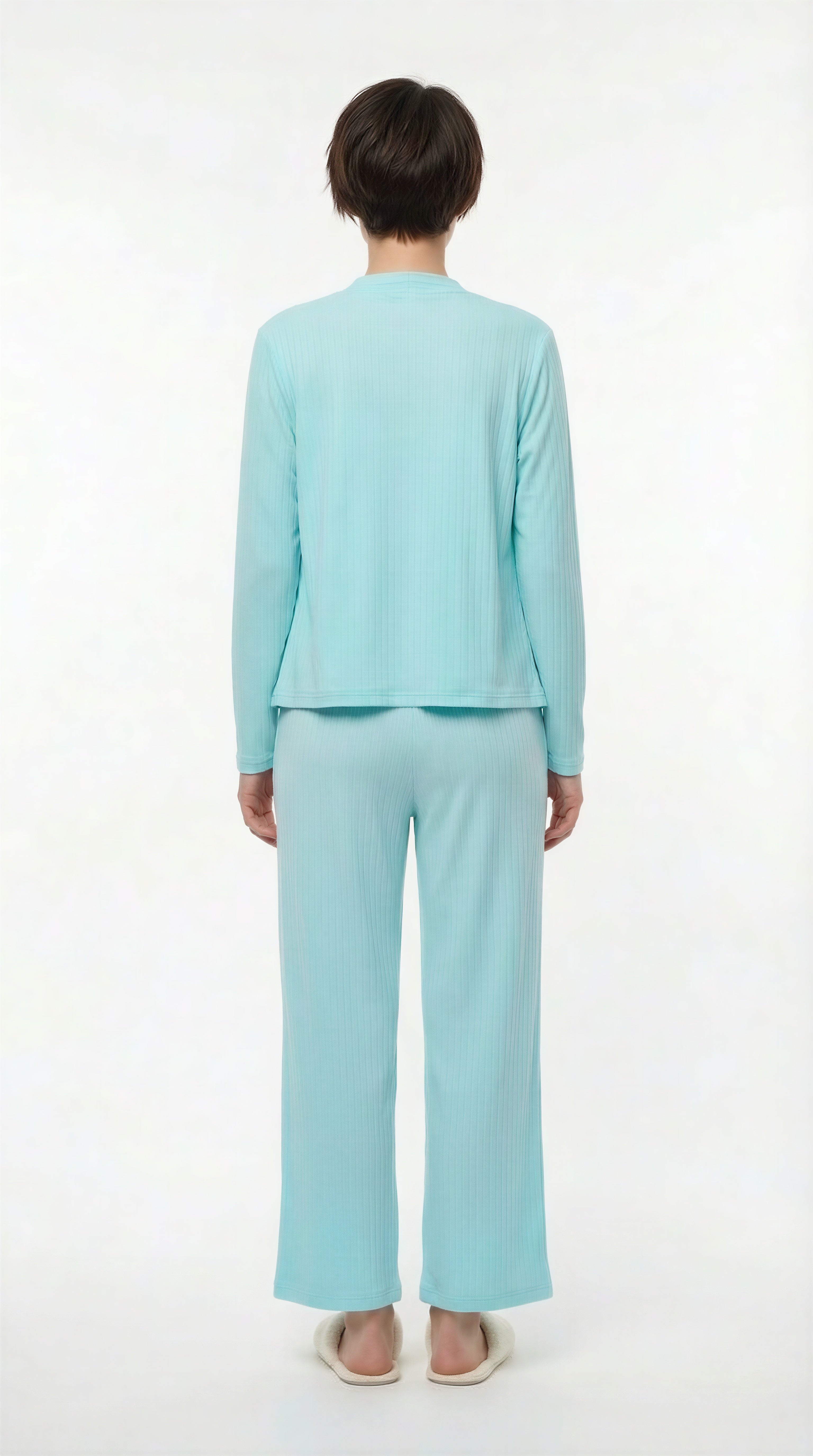 Set 3 piezas pantalón y top con cardigan manga larga color aqua