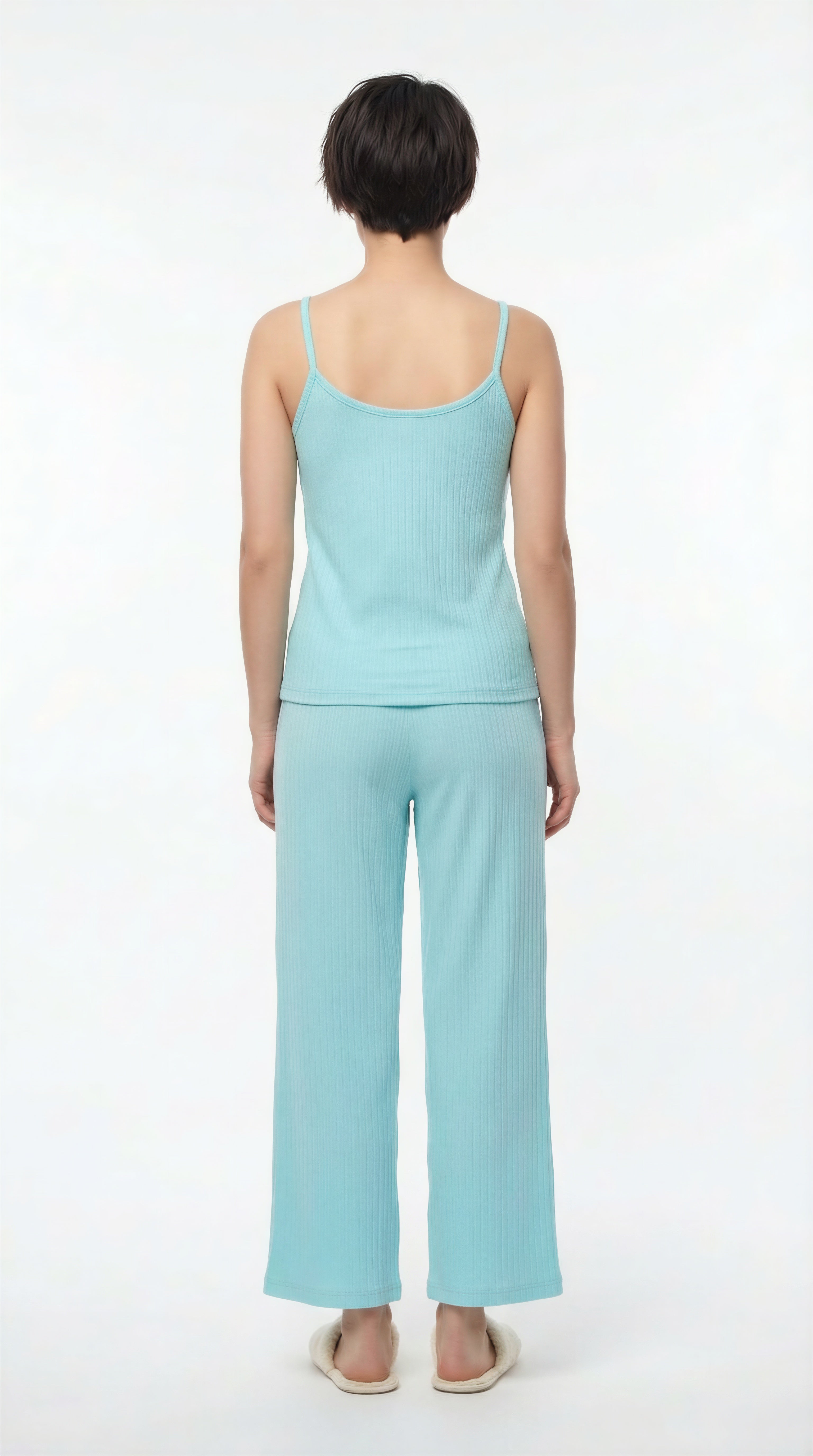 Set 3 piezas pantalón y top con cardigan manga larga color aqua