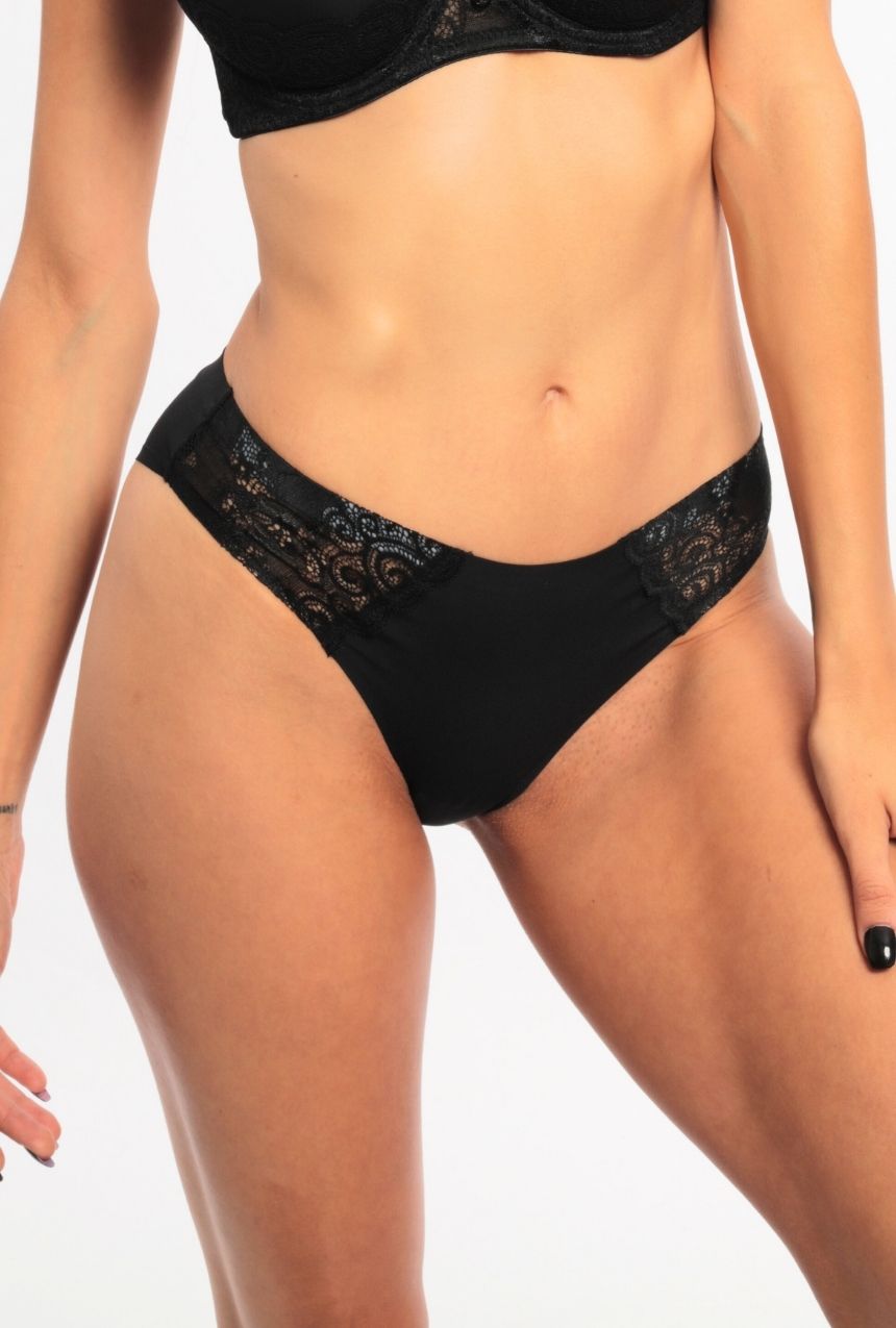 Paquete de 2 calzones negros tipo bikini sin costuras y laterales de encaje