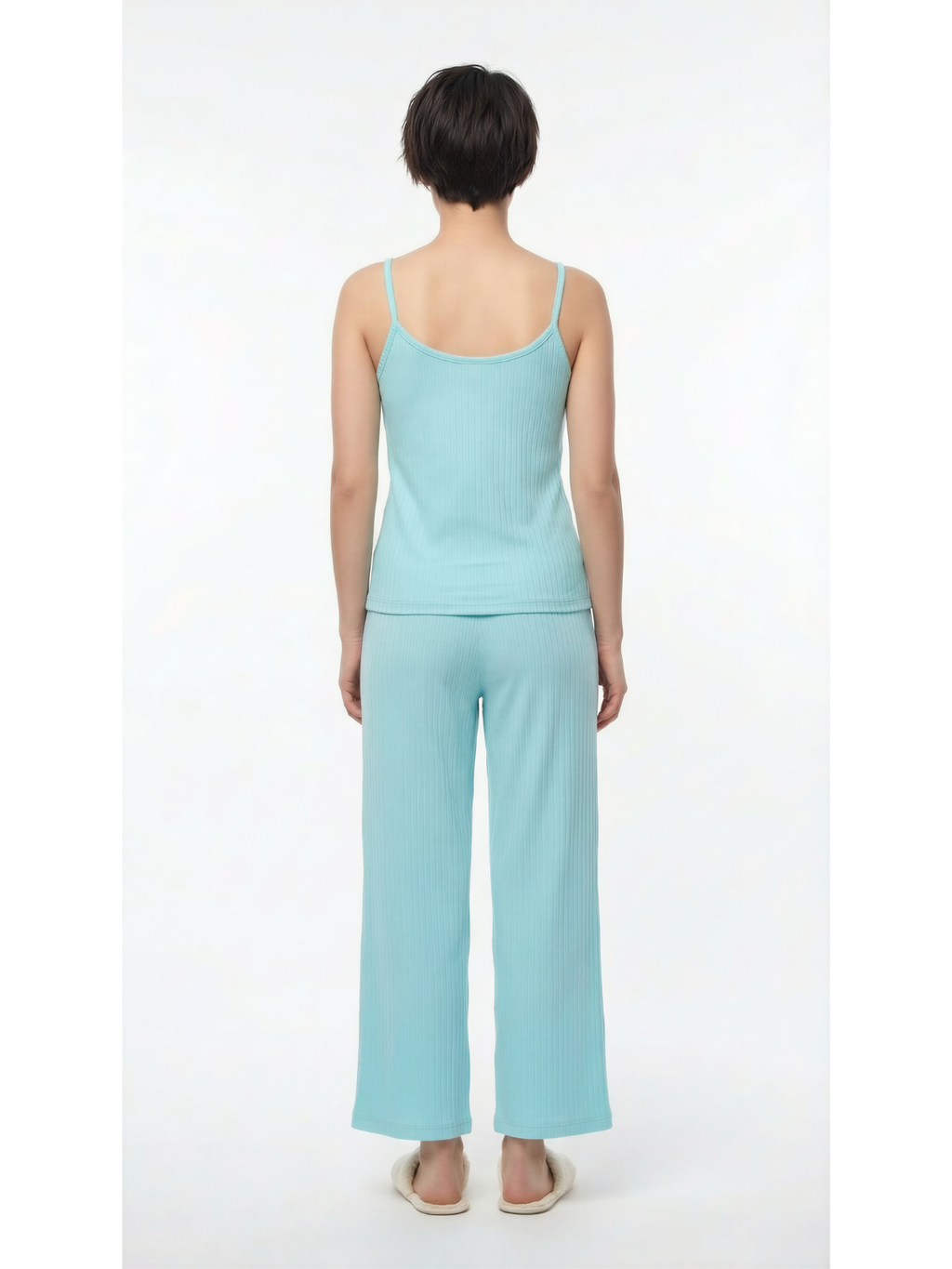 Set 3 piezas pantalón y top con cardigan manga larga color aqua