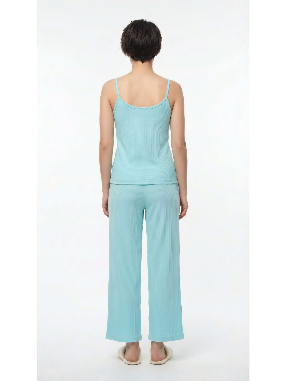 Set 3 piezas pantalón y top con cardigan manga larga color aqua