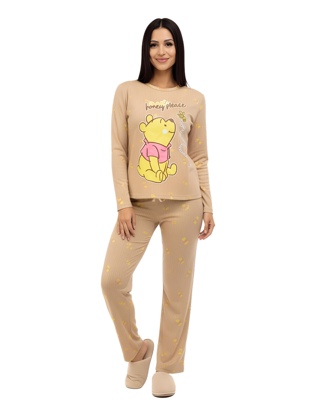 Pijama manga larga winnie pooh camel