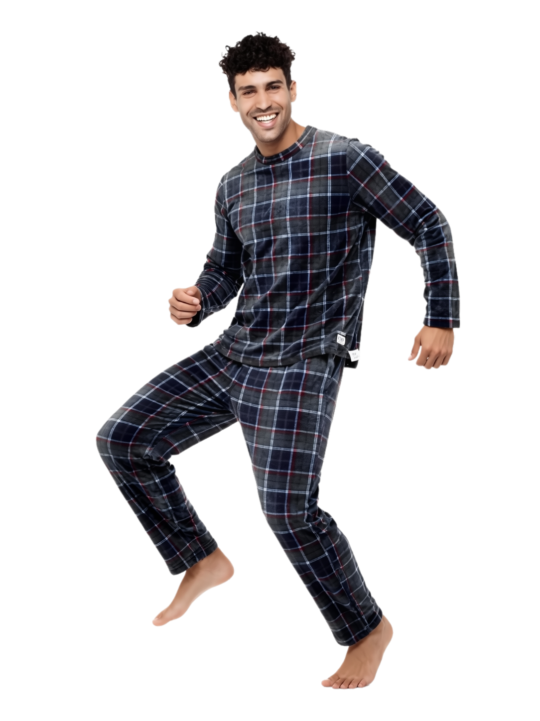 Pijama navideña hombre cuadros azules pantalón y sueter