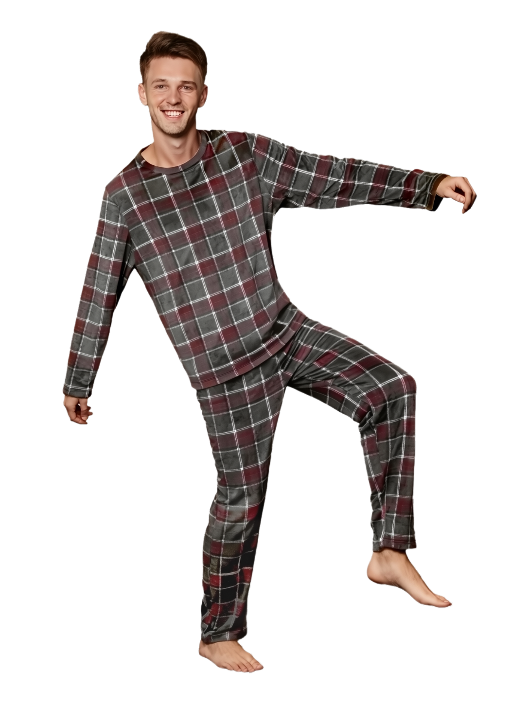 Pijama navideña hombre cuadros grises pantalón y sueter
