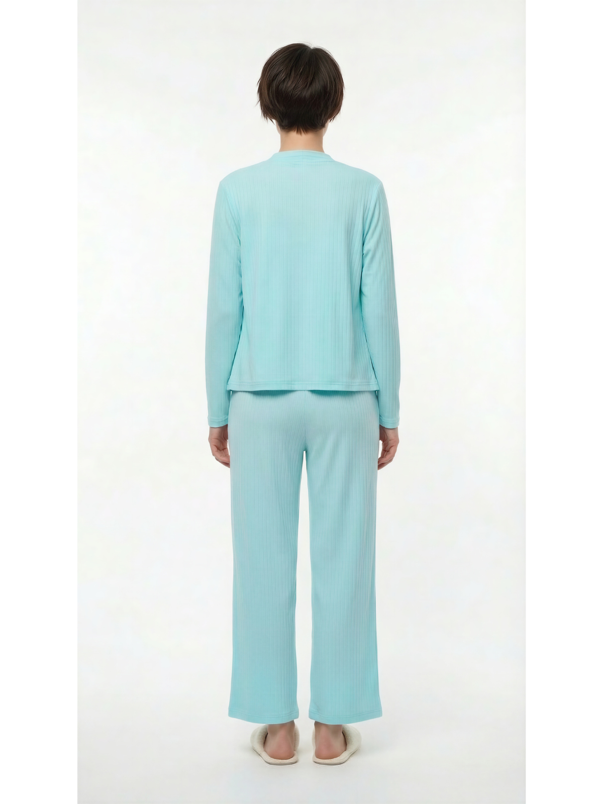 Set 3 piezas pantalón y top con cardigan manga larga color aqua