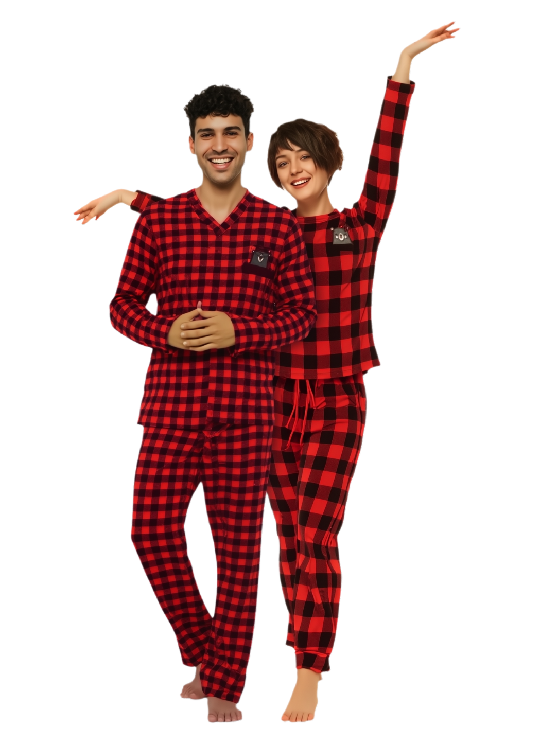 Pijama navideña mujer cuadros rojos pantalón y sueter