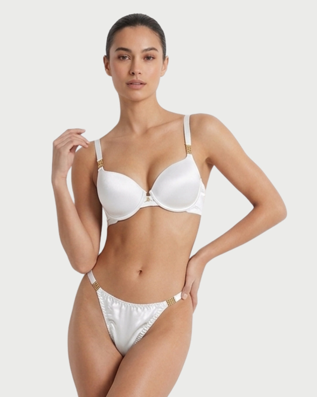 Coordinado de brasier y tanga Valentina glow - blanco