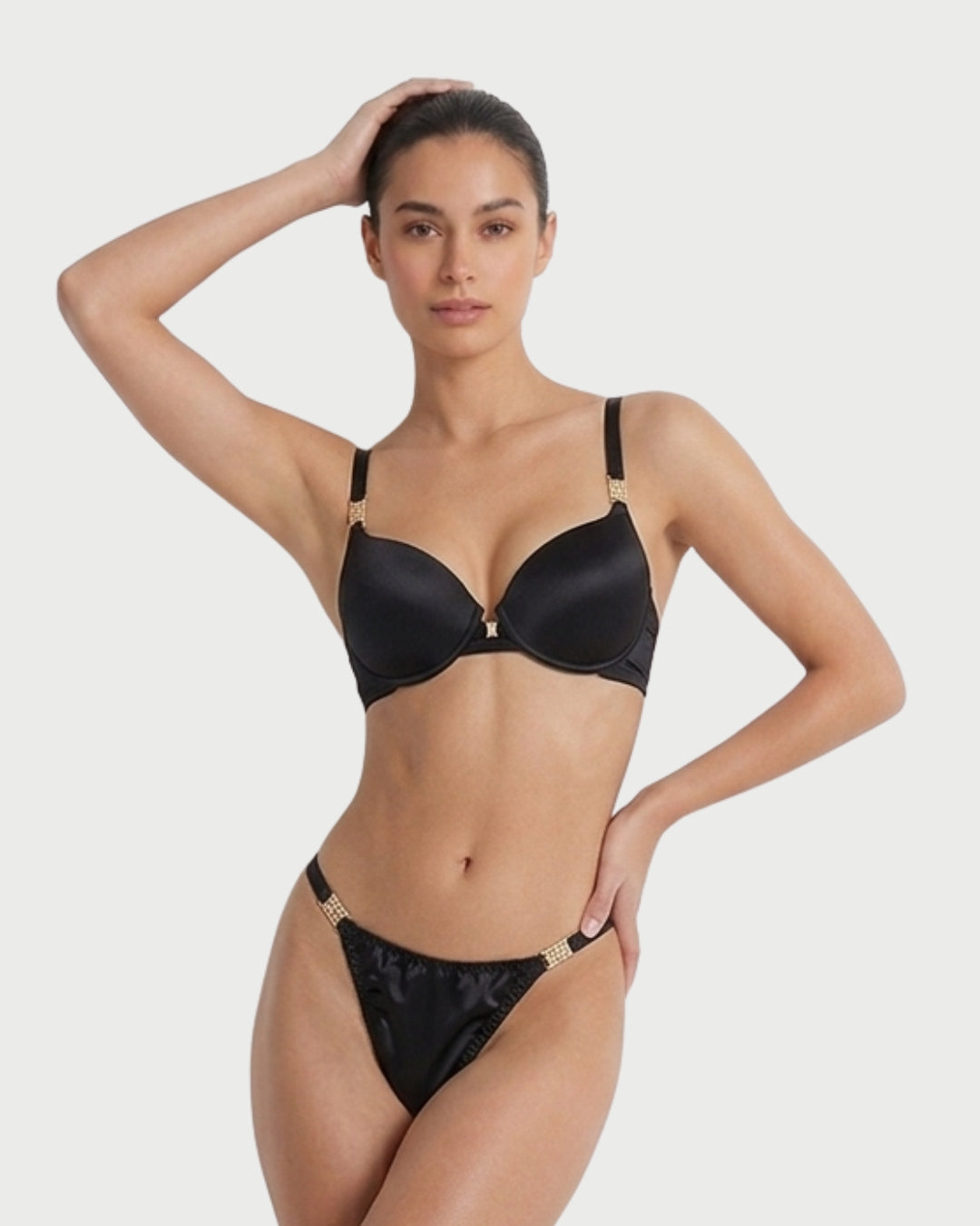 Coordinado de brasier y tanga Valentina glow - negro