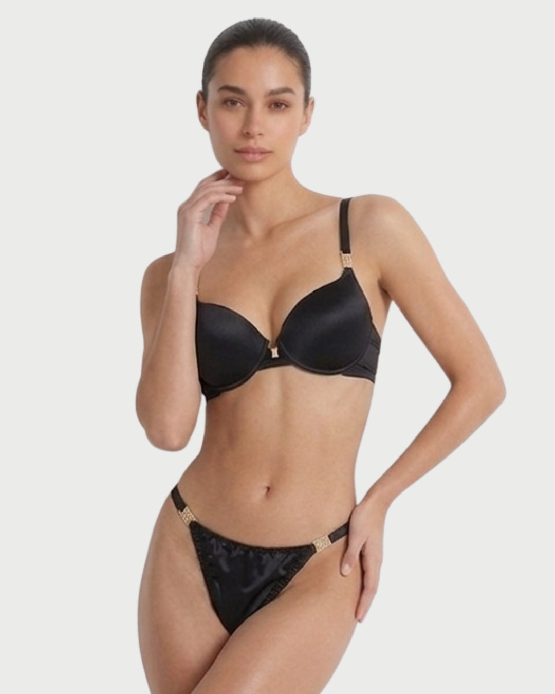 Coordinado de brasier y tanga Valentina glow - negro