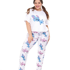 Pijama 3 piezas, pantalón y short blanco con camisa manga corta de stitch