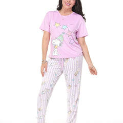 Pijama pantalón de rayas y camisa manga corta de snoopy rosa