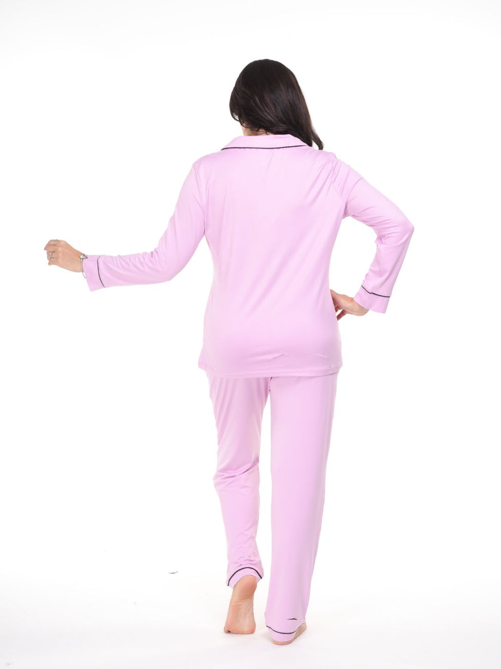 Pijama pantalón y camisa manga larga con botones magenta línea negra