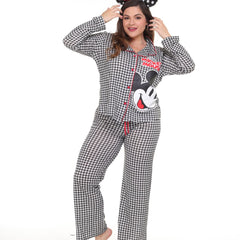 Pijama pantalón y camisa manga larga con botones y cuadros vichy de mickey mouse negra